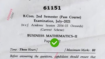 Mdu BCom 2nd Sem Mathematics Question paper 2021