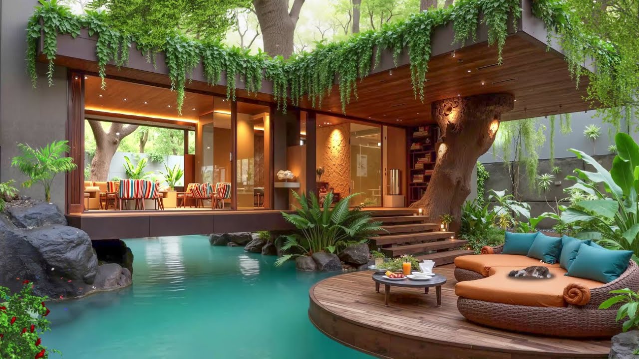 Jungle Pool Lounge & Relaxing Jazz Music 🌻 Happy Jazz Instrumental for Upbeat Moods
