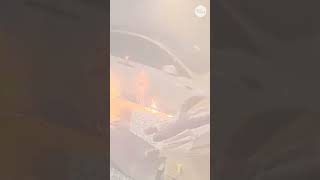 Unsettling video shows Tesla ignite in Helene flooding #Shorts