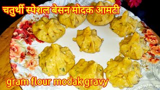 संकष्ट चतुर्थी स्पेेशल बेसनाच्या मोदक ची झणझणीत आमटी |modak rasa bhaji|marathi recipe