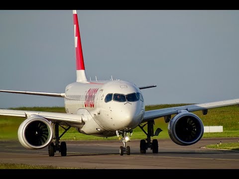 SWISS - Bombardier CS100 | Landing, Close-up Taxi and Take Off at Luxembourg Findel Airport