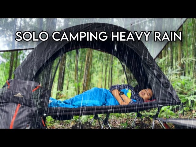 SOLO CAMPING HEAVY RAIN USING TRANSPARENT TARP‼️ HEAVY RAIN CAMPING IN FLOATING TENT class=