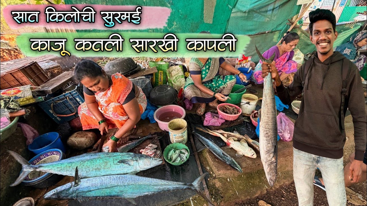 देवगडच्या लिलावात 6-7 किलोच्या तीन सुरमई कापल्या|सुरमई कशी कापली जाते बघा|Fast Surmai Cutting