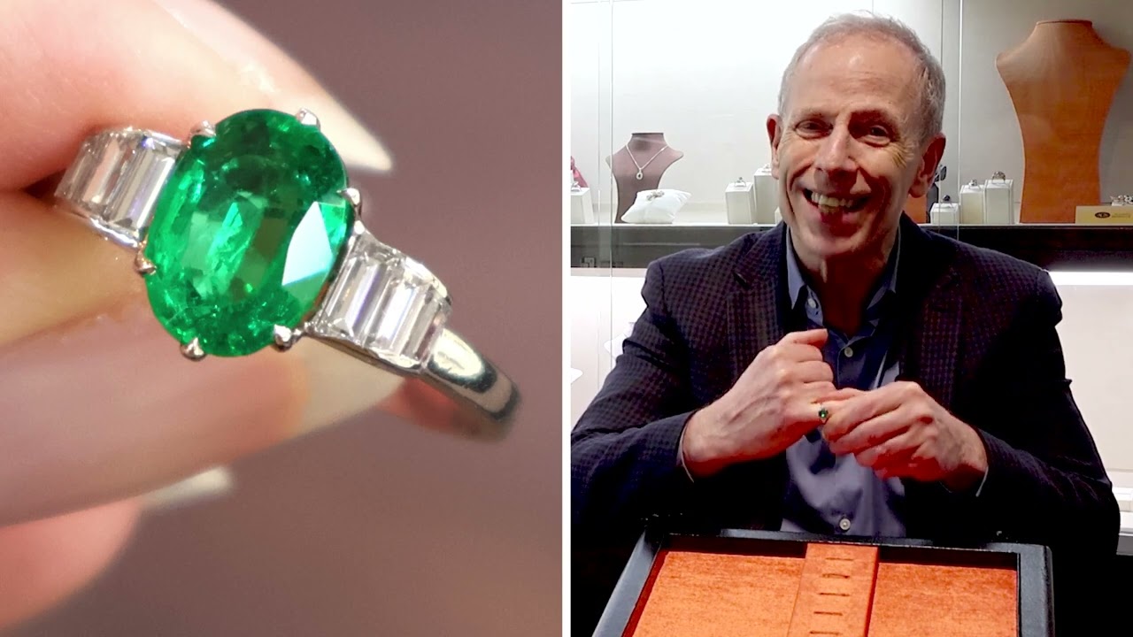2.10ct Emerald and 0.42ct Diamond, Platinum Dress Ring - Antique Circa 1935