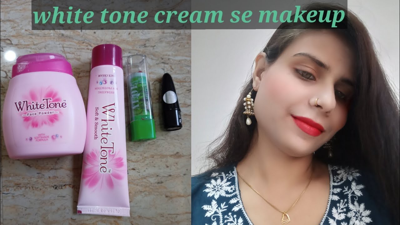 White tone cream se makeup | Affordable makeup|| under Rs 50 full face makeup || only use for 4 item