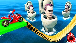 SKIBIDI TOILET BOSS &amp; SPIDER SHARK VS ALL SUPERHEROES! NEW EPIC STUNT RACE In GTA V!