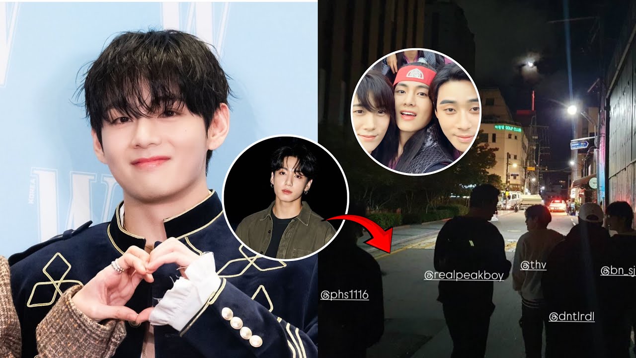 Jungkook taking pictures of Taehyung and wooga squad? V spending time