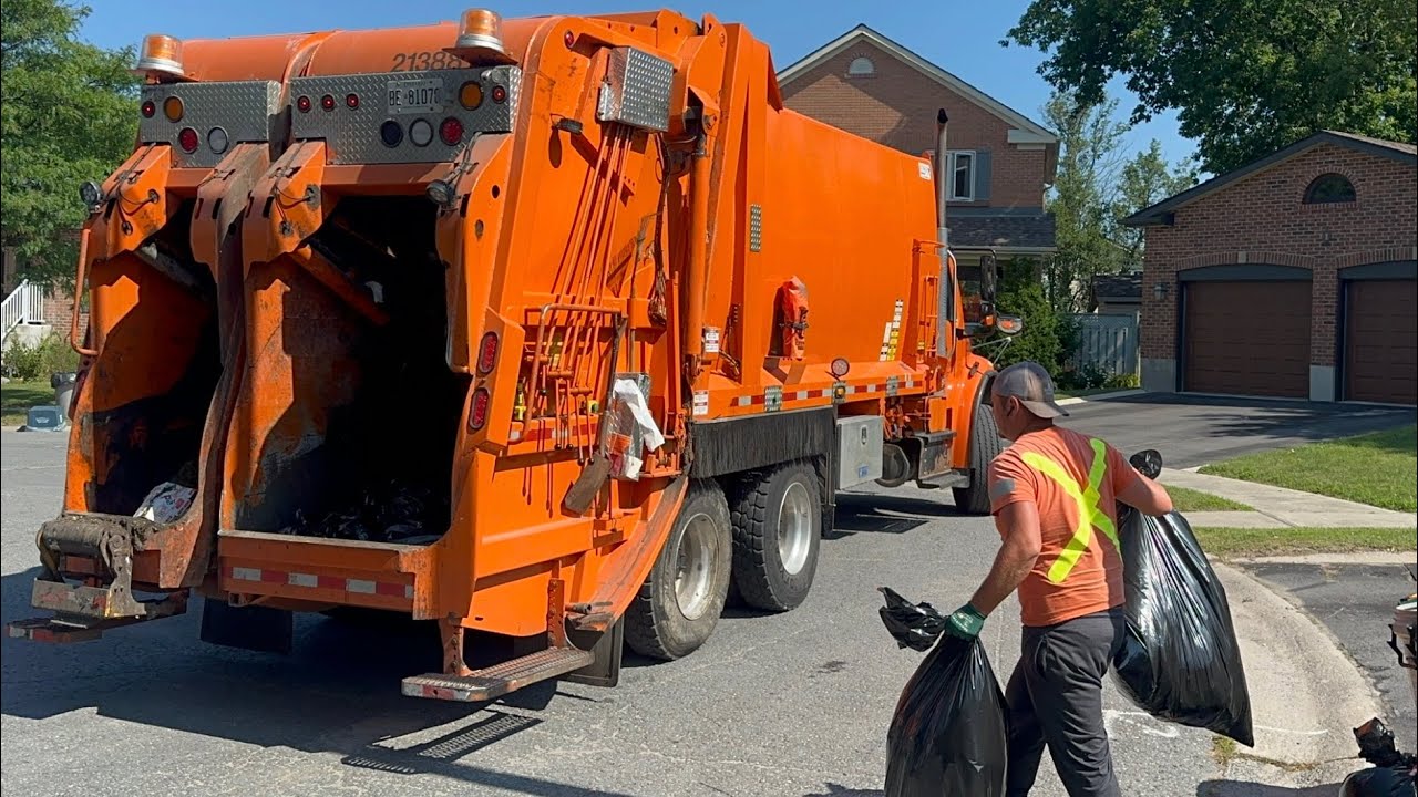 Newer Orange Freightliner Split Fanotech Rear Loader Garbage Truck ...