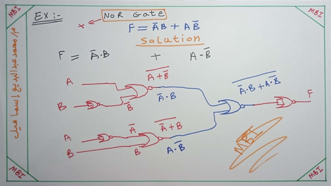 رسم اى دائره منطقيه باستخدام بوابات NOR gate فقط