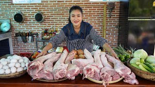 &#39;&#39; 10 huge pork legs &#39;&#39; Yummy pork legs cooking with country style - Cooking with Sreypov