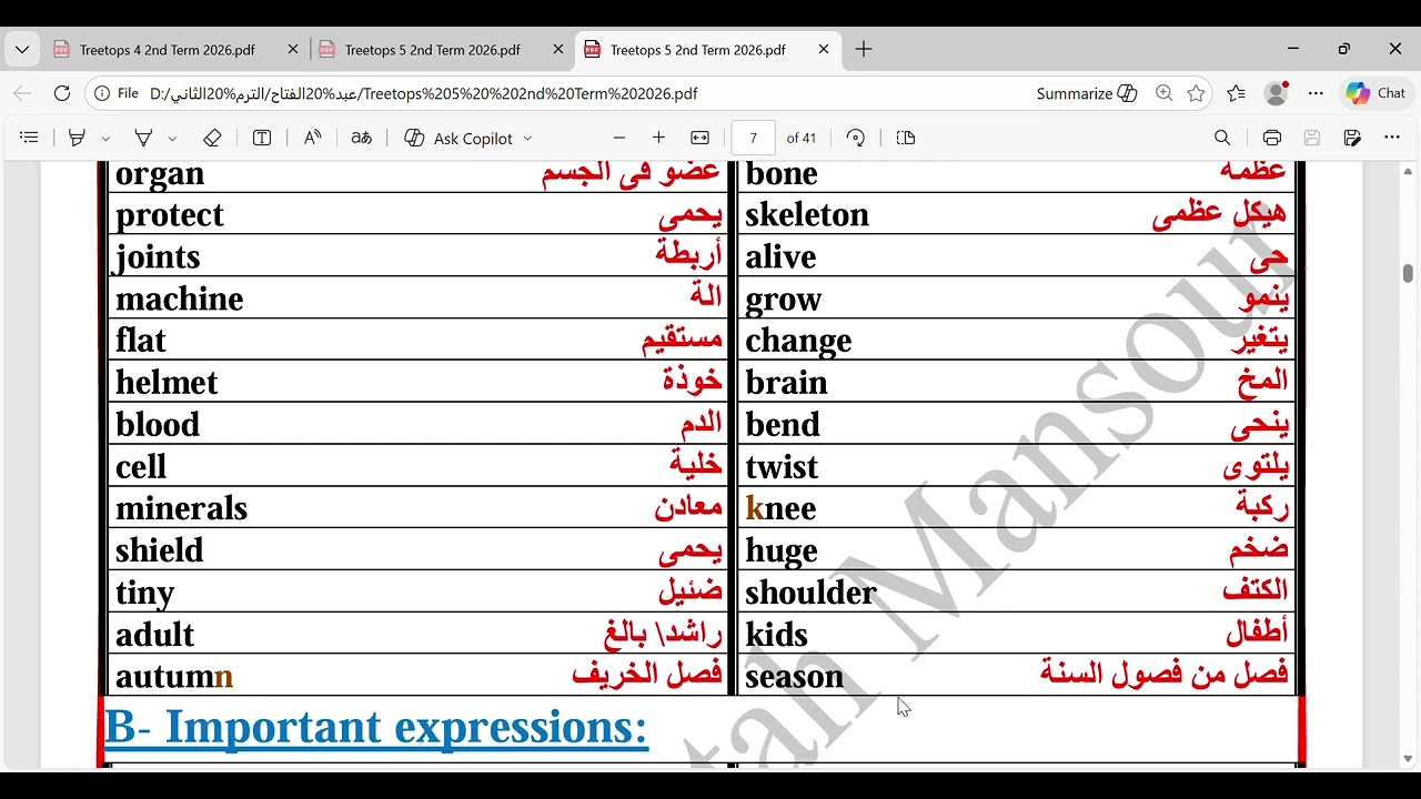 Treetops 5 2nd Term 2026 الوحدة الخامسة الدرس الثاني للصف الخامس