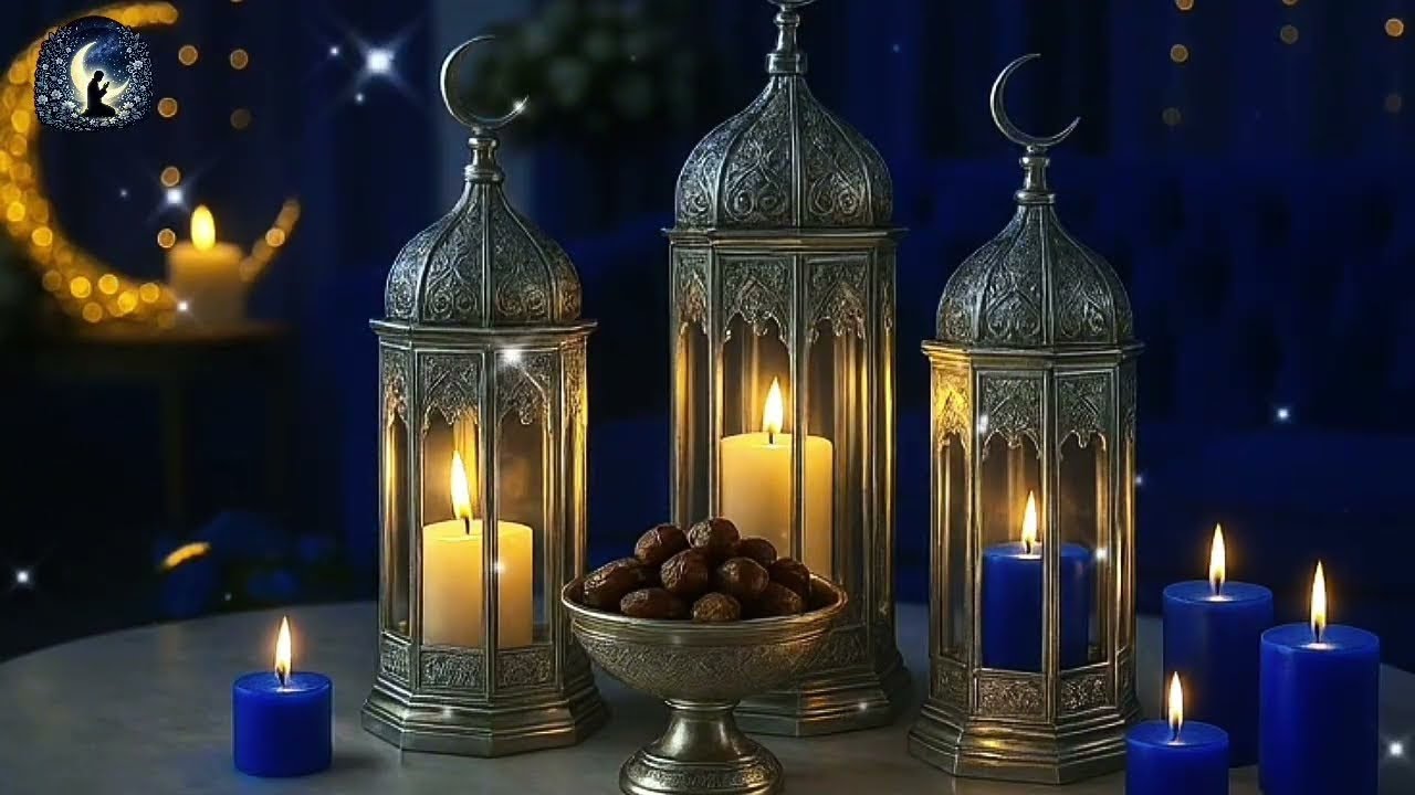 Ramadan Candle Flame 4K for TV (3 Hours) | Silent Islamic Background ✨💙 🌙خلفية رمضانية بلون ملكي