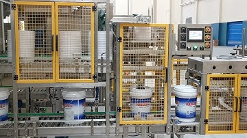 Bucket feeding filling capping palletizer equipment natural stone paint fully automatic filling line