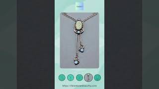Vintage SELRO Selini Bolo Slide Necklace - Confetti Glass Cabochon - Blue Rhinestones