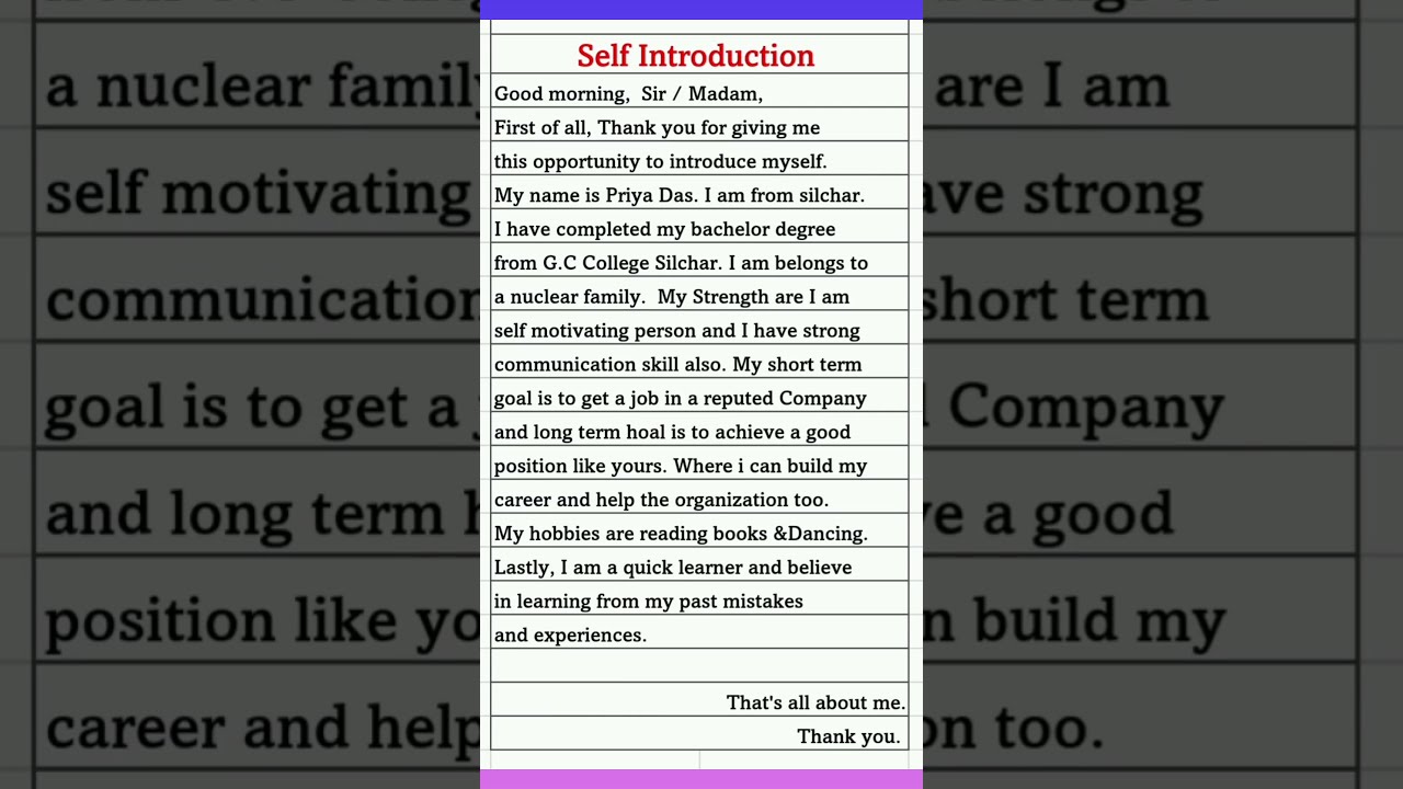 Self Introduction In English Introduce Yourself Shorts Trending