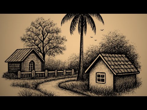Beautiful Garden House Drawing in a Rhombus Shape | Easy Pencil Sketch Tutorial