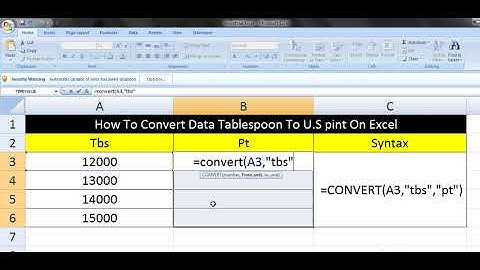 How To Convert Data Tablespoon To U.s pint On Excel