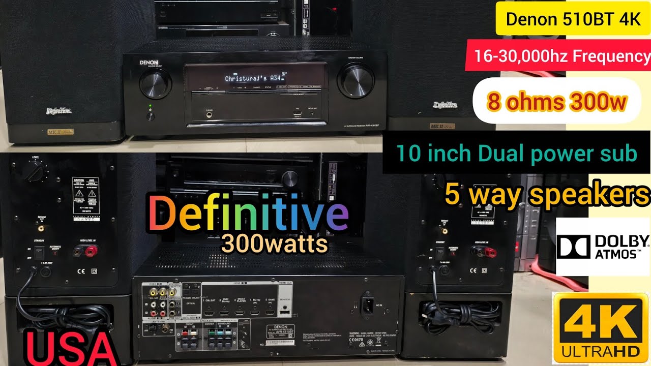 Denon 510BT💫Definitive USA 3O0W dual 10inch active sub 