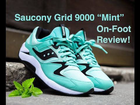 saucony grid 9000 mint on feet