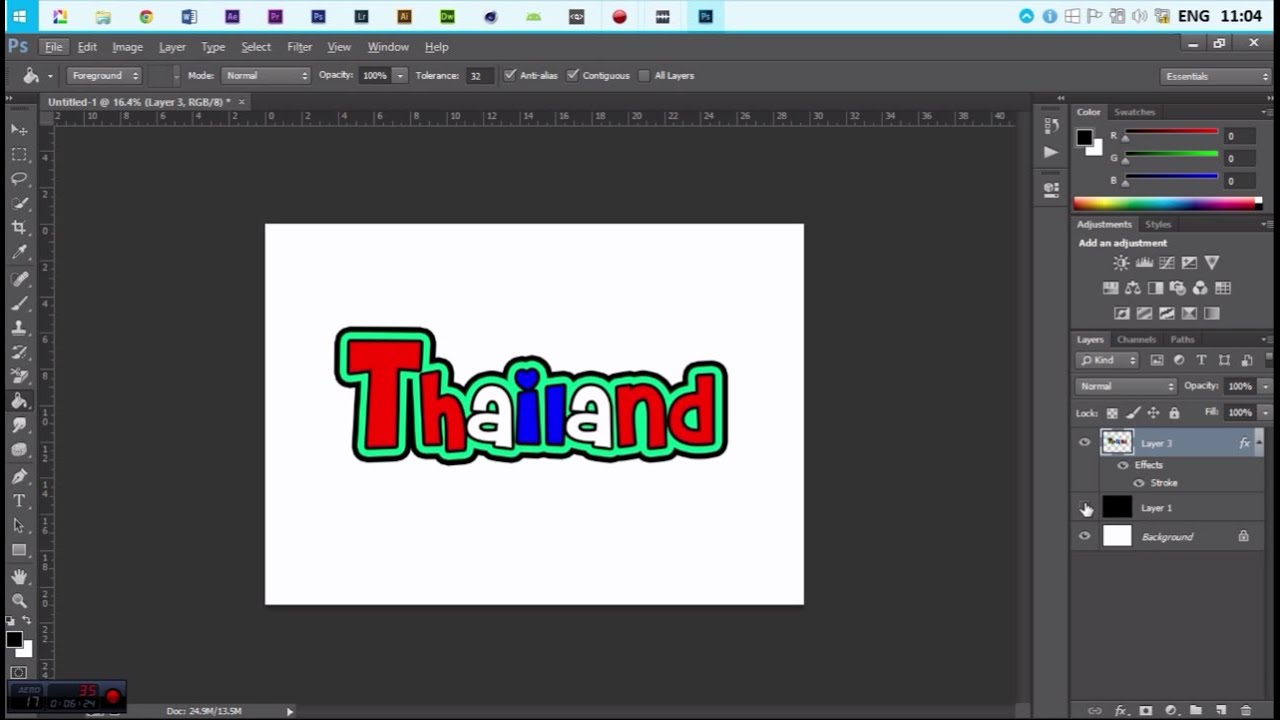 วิธีทำตัวหนังสือมีขอบ 2 ชั้น photoshop