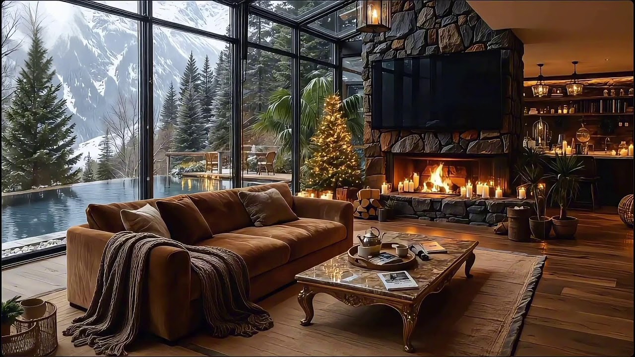 Peaceful Winter Night at Coffee Shop ☕ Smooth Jazz Piano & Fireplace Ambience for Calm Study Nights