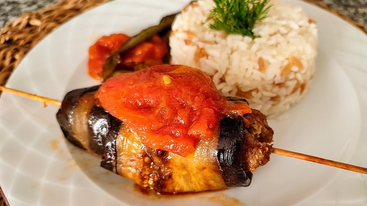 Muhteşem Bir Ana Yemek Çöp Şişde Patlıcan Sarma / Patlıcanlı Yemekler / Patlıcanlı Tarifler