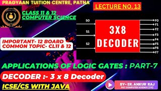 DECODER- 3 X 8 DECODER-CIRCUIT-TRUTH TABLE-APPLICATION OF LOGICGATE-CLASS-11-12 ICSE 12BOARD CS-BPSC