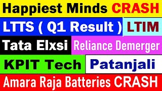 Happiest Minds CRASH LTTS Q1 Results KPIT Tech Amara Raja Batteries LTIM Tata Elxsi Reliance