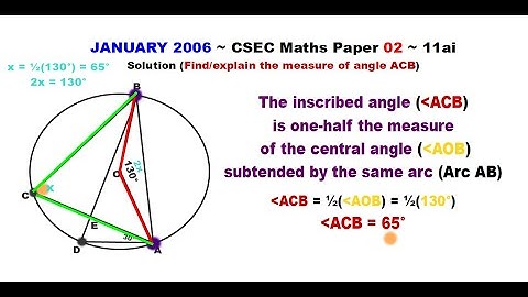 Paper2-CSEC-MATHS-410 ~ Circle Geometry & Inscribed/Central Angles ~ January 2006 Number 11ai