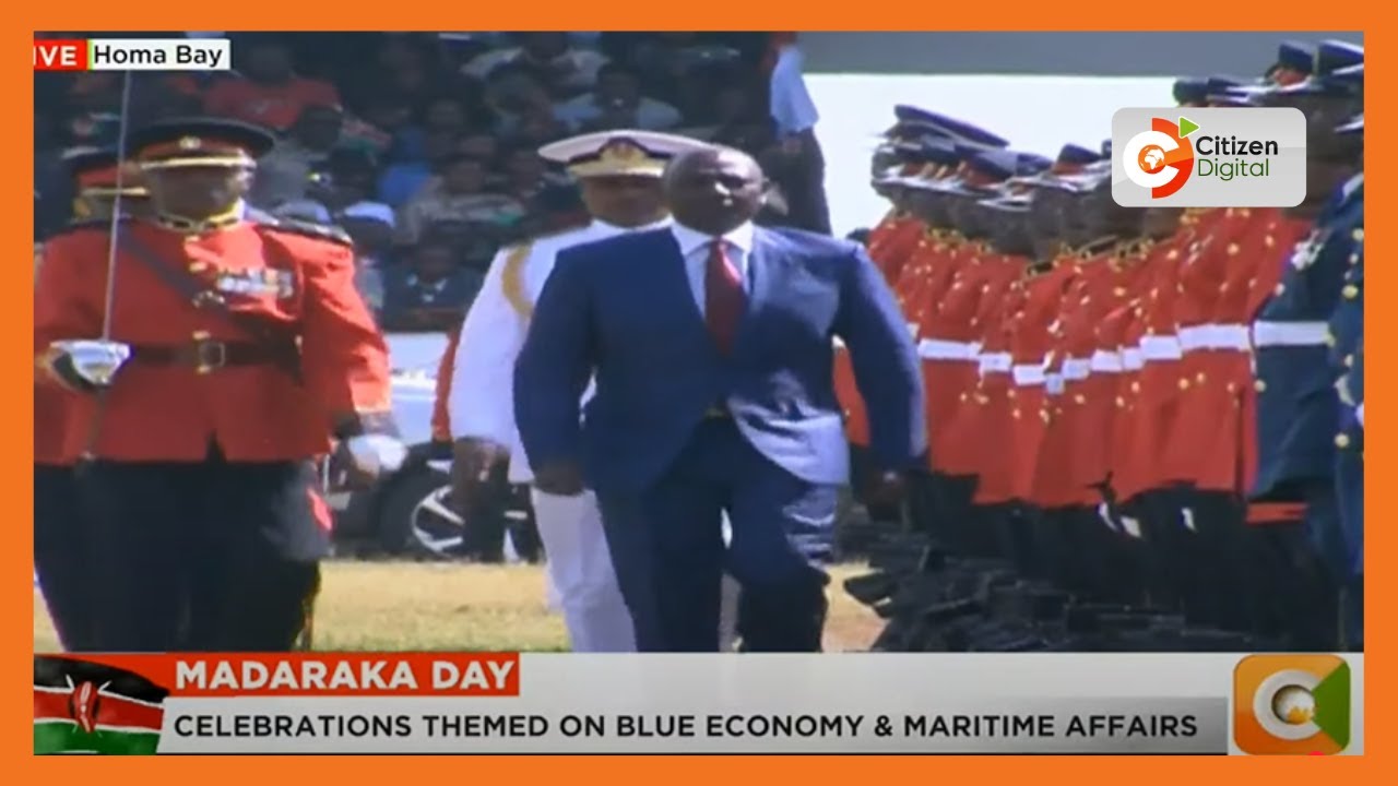 President Ruto inspects guard of honour during Madaraka Day Celebrations in Homa Bay