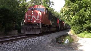 Canadian National`s Engines 5675-8827 power K676 Chicago-CN to Curtis Bay-CSX Train