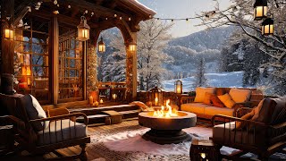 Winter Coffee Shop Relax On Snowy Day - Gentle Jazz Instrumental Music With Cozy Fireplace For Work