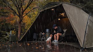 Solo Camping in Rain with My Dog . Relaxing in the Hot Tent . Wood Stove ASMR by 류캠프 RYUCAMP 427,117 views 6 months ago 28 minutes