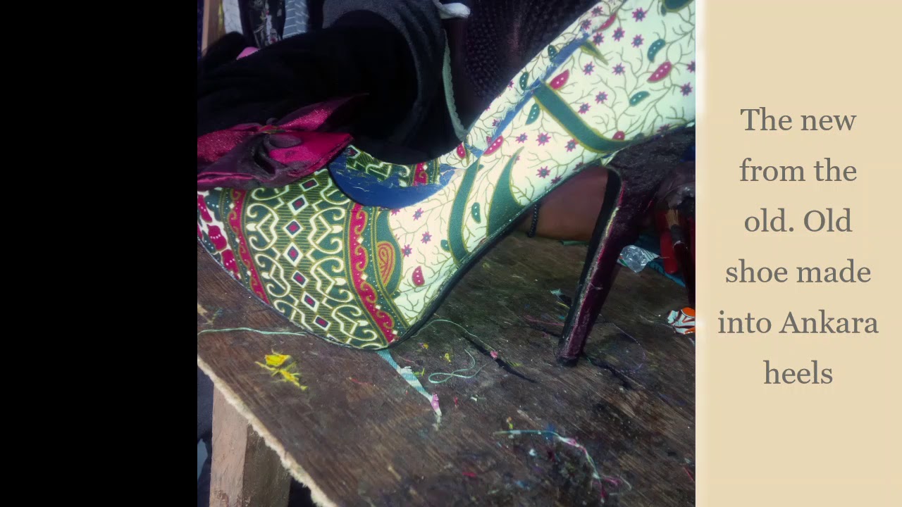 Shoe wrapping with ankara fabric