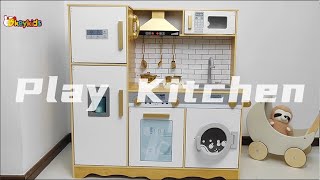 Okeykids Wooden Play Kitchen with Vivid Sounds and Lights for Kids