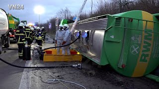 VN24  Tanker with 32,000 liters of fuel overturns into the slope on the A44