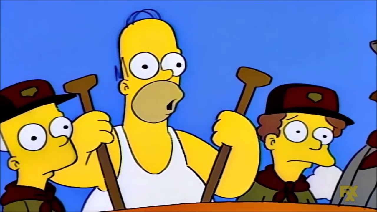 El naufragio de Homero y Bart Simpson con Ned y Rod Flanders