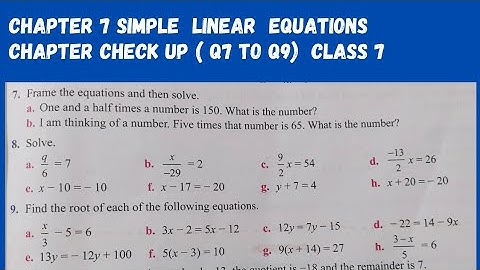 Chp 7 Simple Linear Equations. Chapter CheckUp  ( Q7 to Q9). Class 7. Oxford Mathematics