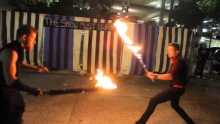 Good And Evil Battle With Flaming Swords