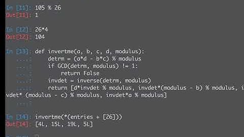 Inverting a 2x2 matrix modulo 26 for the Hill cipher