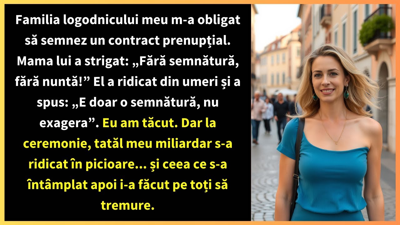Familia logodnicului meu m-a obligat să semnez un contract prenupțial. Mama lui a strigat:
