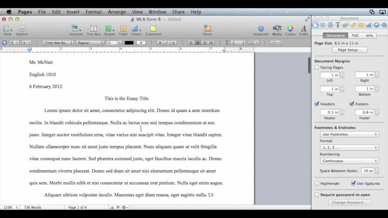 Mla Essay Format For Mac - Pages Template For MLA Format Pertaining To Mla Format Word Template