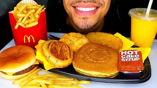 ASMR MCDONALDS CHEESEBURGER HOT CAKES BREAKFAST HASH BROWN FRIES EATING SOUNDS BIG BITES JERRY