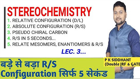 Lec. 3 STEREOCHEMISTRY. OPTICAL ISOMERISM CSIR-JRF-NET, IIT-JAM. CHEMISRTY BY SIDDHANT. p k siddhant