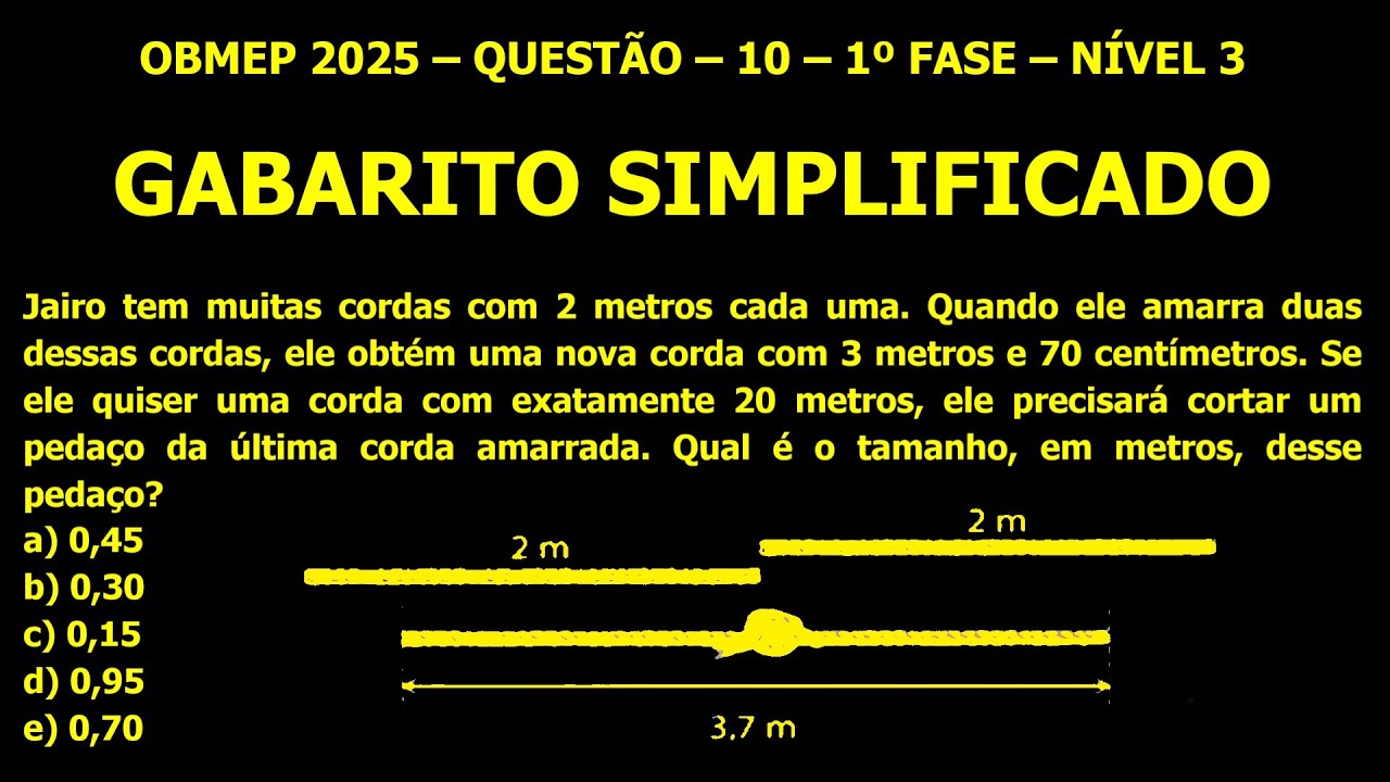 OBMEP 2025 – QUESTÃO 10 – 1º FASE – NÍVEL 3 | GABARITO FACILITADO ...