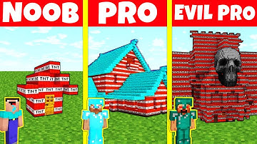 Minecraft Battle: NOOB vs PRO vs EVIL PRO: TNT HOUSE BUILD CHALLENGE / Minecraft Animation