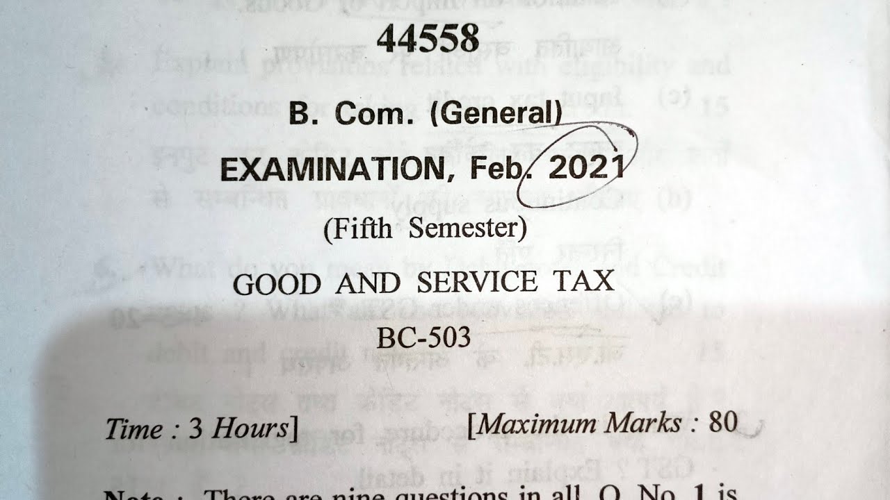 GST Question Paper 20212022 📜🗞️ Goods and Service Tax Question Paper