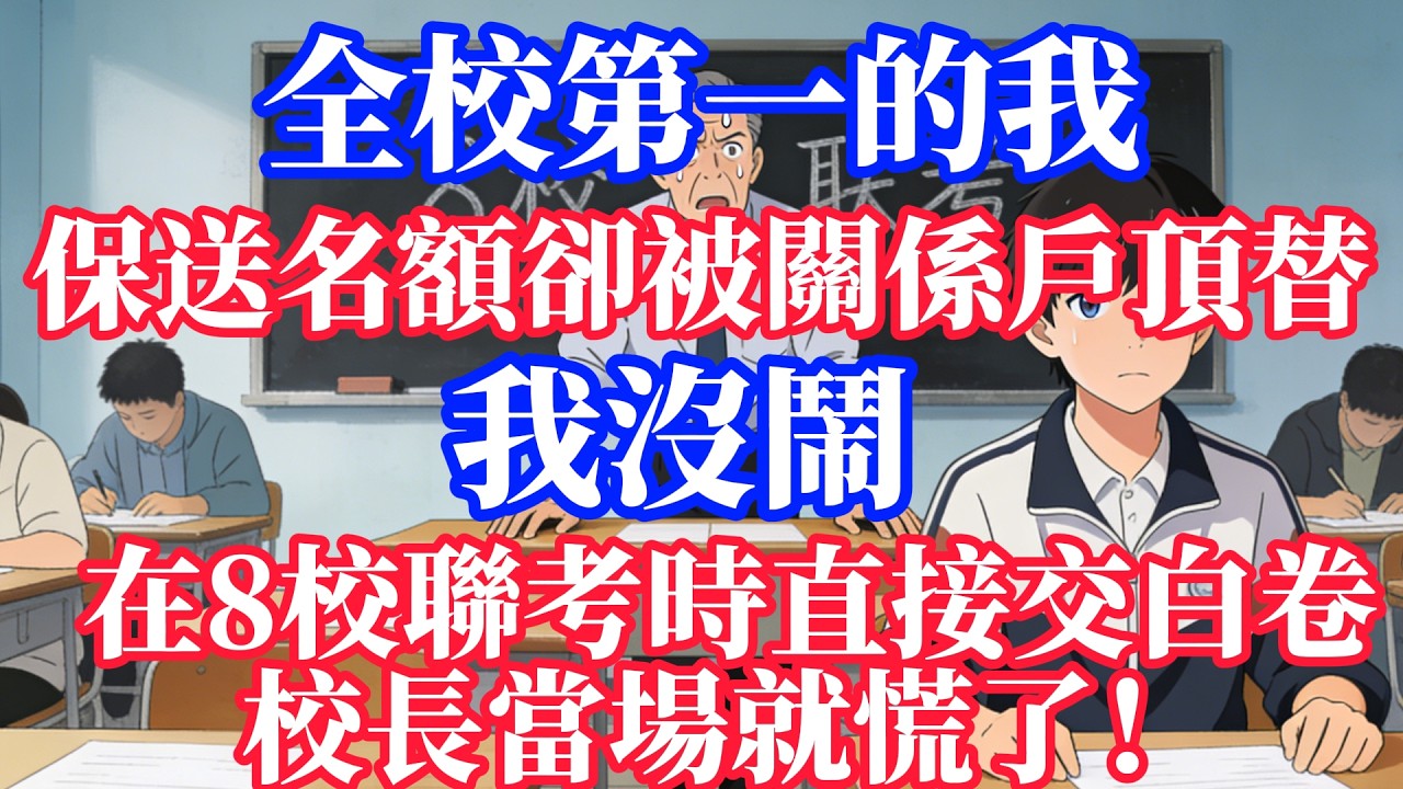 全校第一的我，保送名額卻被關係戶頂替，我沒鬧，在8校聯考時直接交白卷，校長當場就慌了！