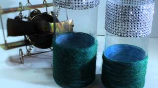 Jute Rope Blue Glass home glass unique holder wedding centerpiece Set 2