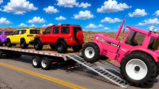 Flatbed Truck McQueen Transportation with Truck | Pothole vs Car Challenge 🚛🕳️⚡ | BeamNG.Drive